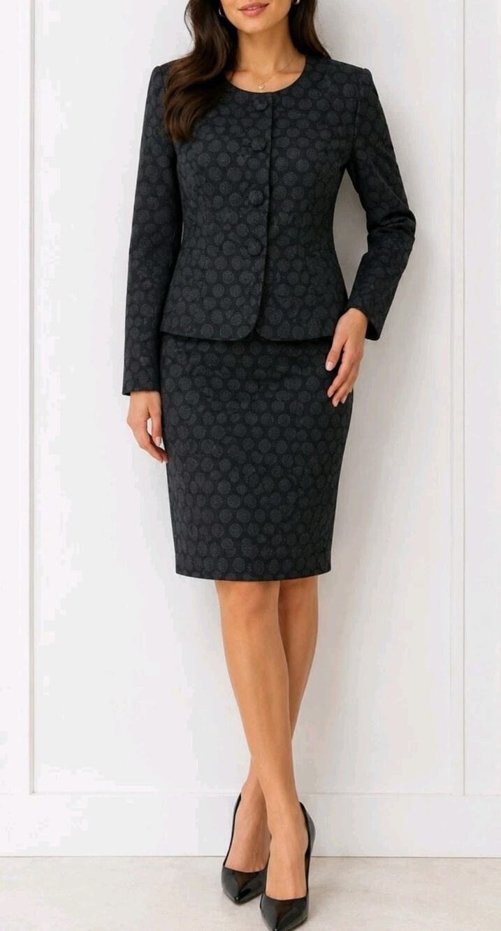 Kasper~Woman 6P~Black Skirt Suit 2-Piece Set Blazer/Skirt Bizenes to Evening NWT